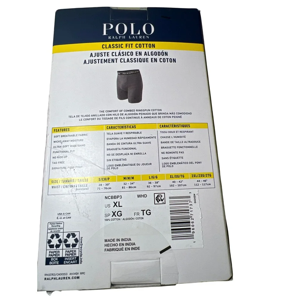 Polo Ralph Lauren 3 Pack‎ Classic Fit Cotton Boxer Briefs Mens Size XL